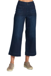 APNY Wide Leg Patch Pocket Crop Jeans (B168) (Dark Indigo )