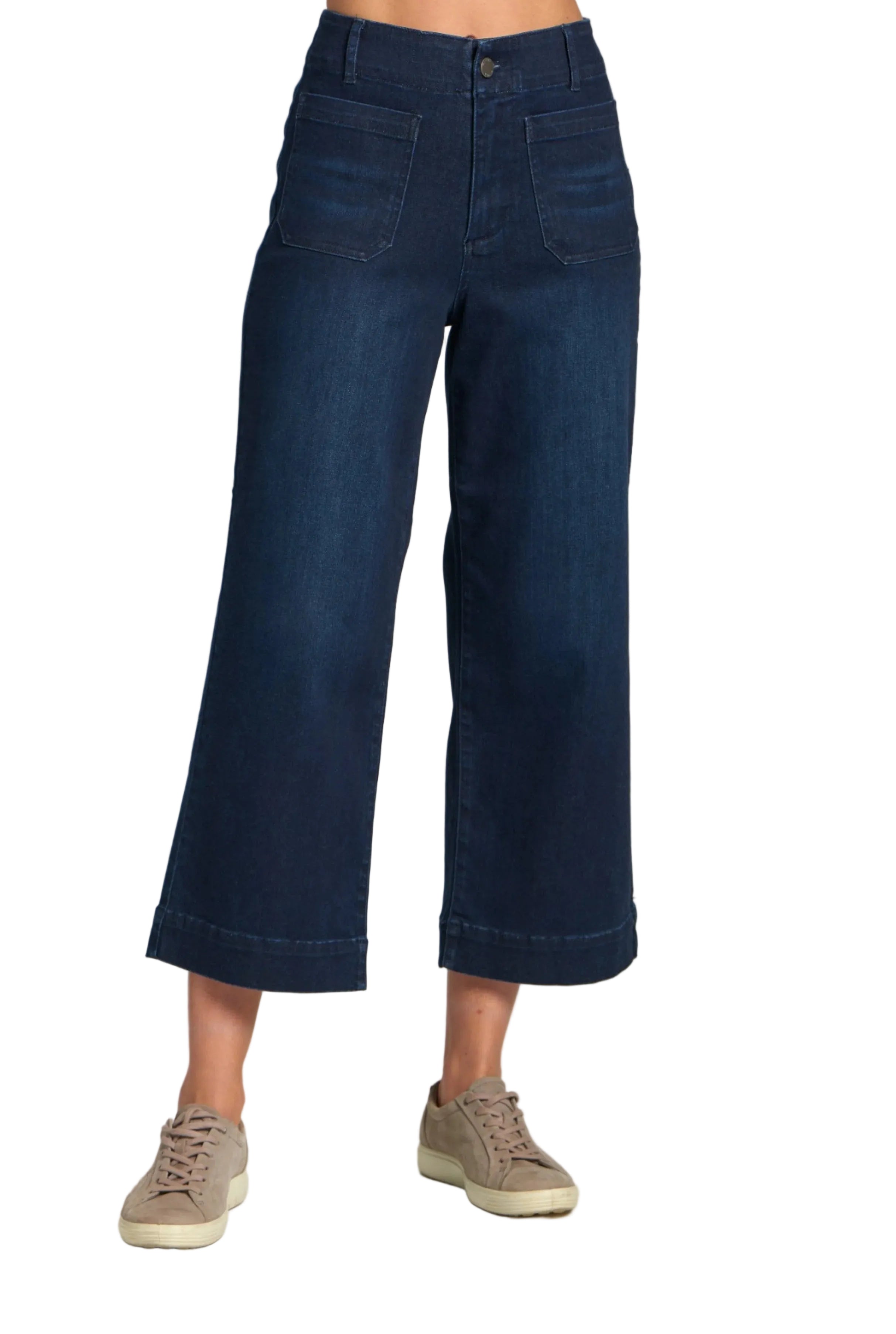 APNY Wide Leg Patch Pocket Crop Jeans (B168) (Dark Indigo )