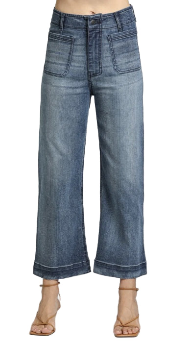 APNY Wide Leg Patch Pocket Crop Jeans (B168) (Indigo)