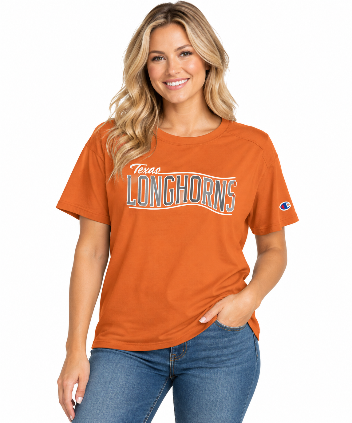 Texas Longhorn Ladies Silver Puff Longhorn Tee (Burnt orange)(C6039475-675)