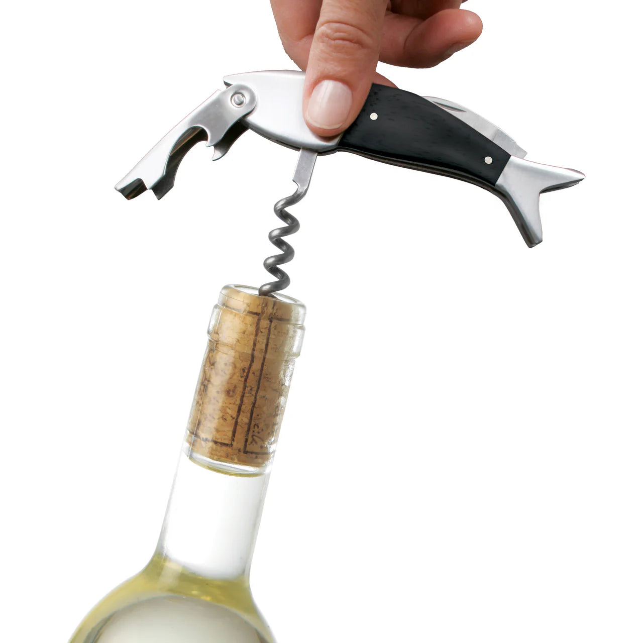 Kikkerland Dark Wood Fish 3 in 1 Corkscrew