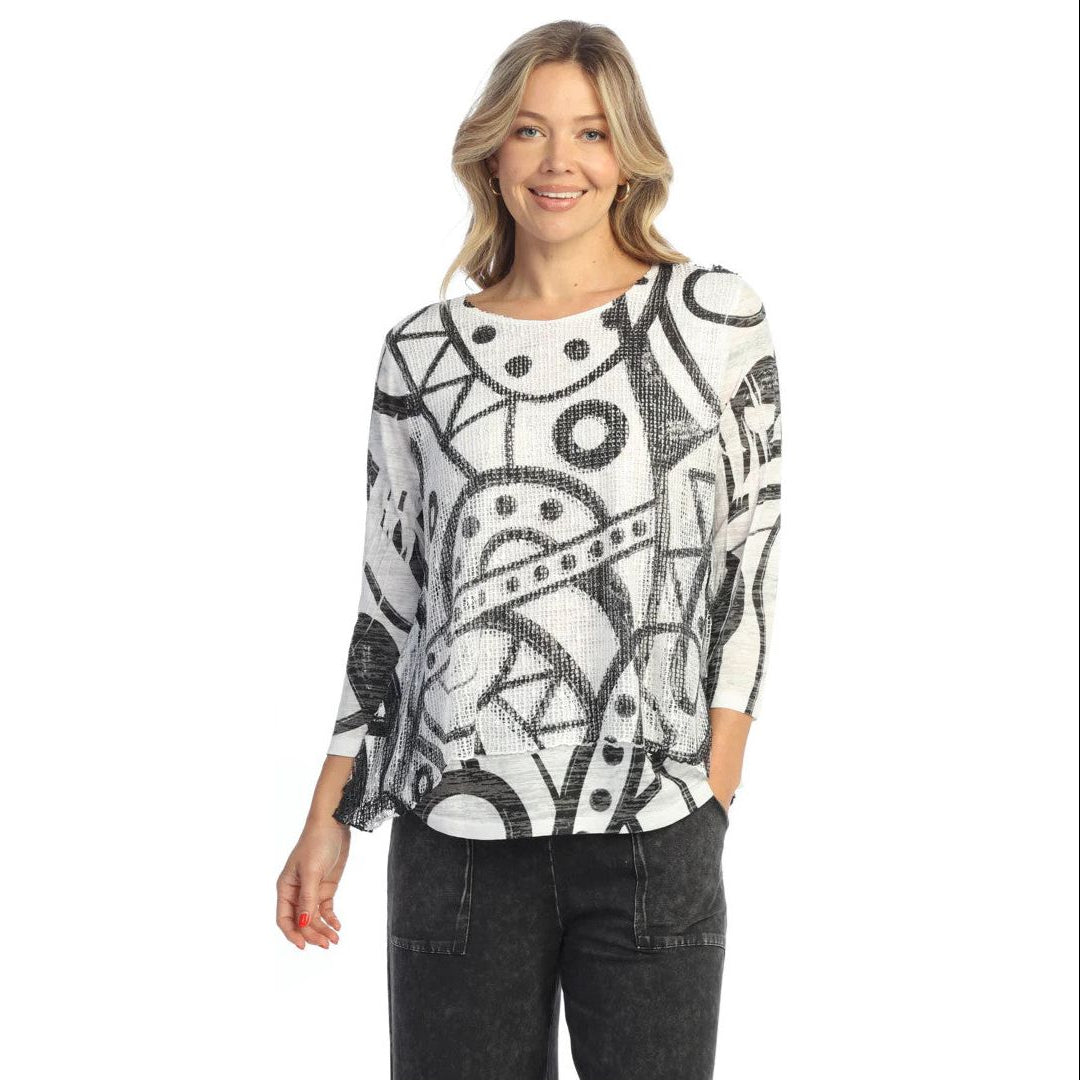 Jess & Jane Cay Boucle Mesh Tunic (WHT/BLK)