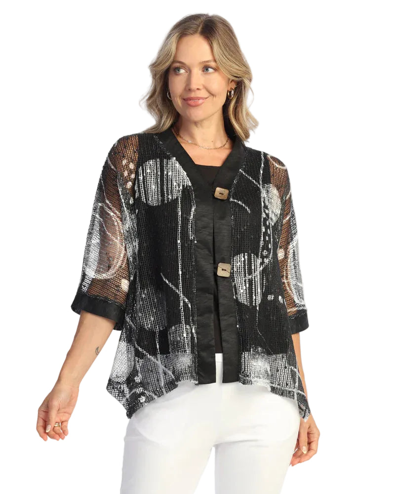 Jess & Jane Canvas Printed Mesh Jacket (BC8-2069)(Black/white)