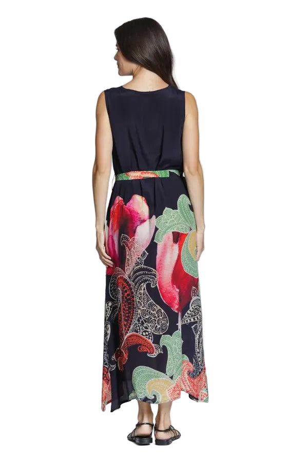 APNY Sleeveless Border  Print  V-Neck Long Tank Dress (Red Multi (BL-14p/C-645d/NC)