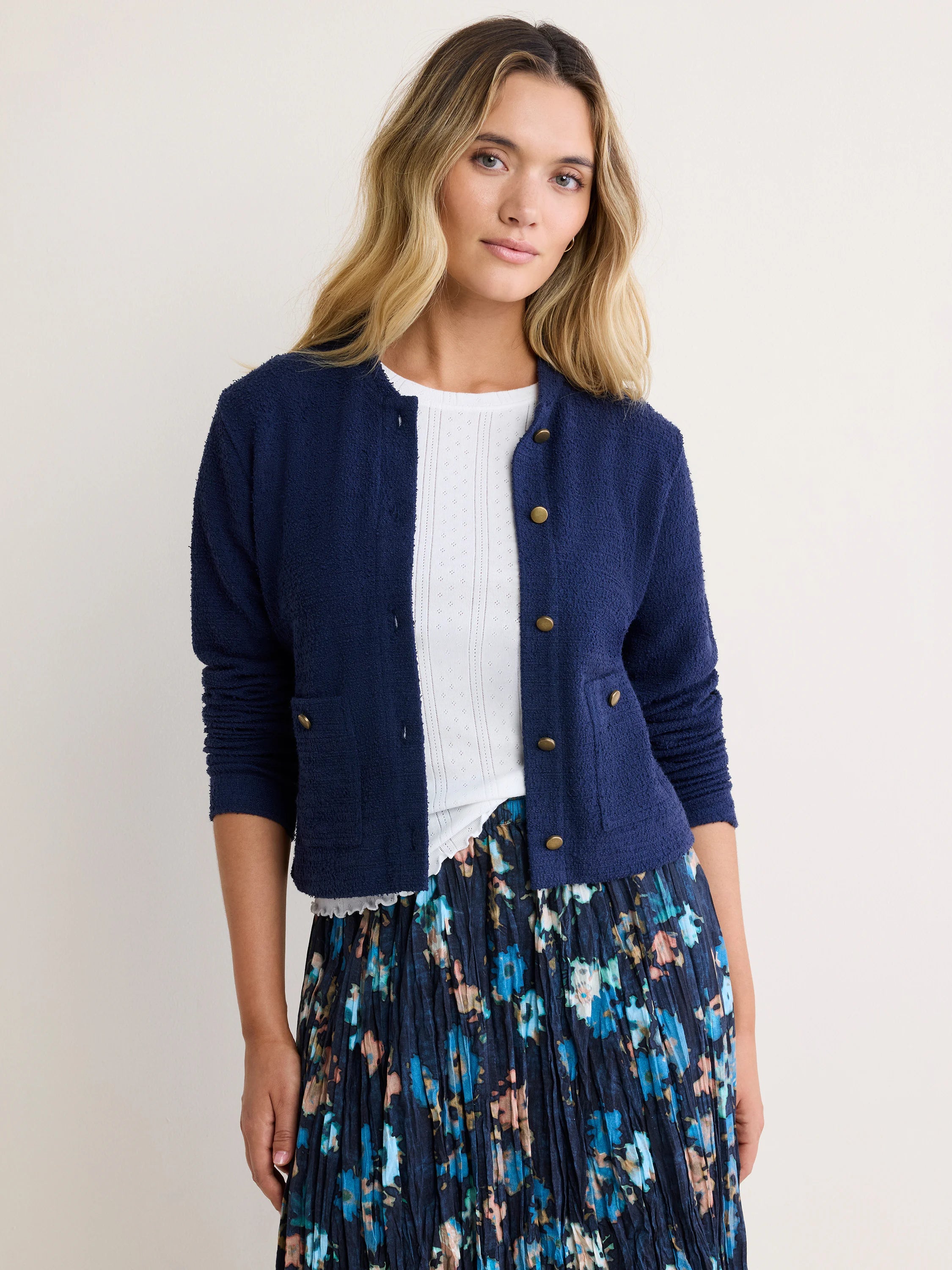 Nic & Zoe Textured Knit Bomber Jacket (BNZM263008)(Ink)
