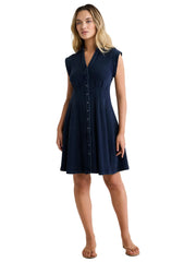 Nic & Zoe French Terry Button Front  Rory Dress (BNZM263200) (Dark Indigo)