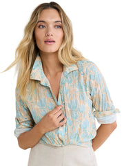 Nic & Zoe Shadow Floral Core Shirt  (BNZM263613) (Green Multi)