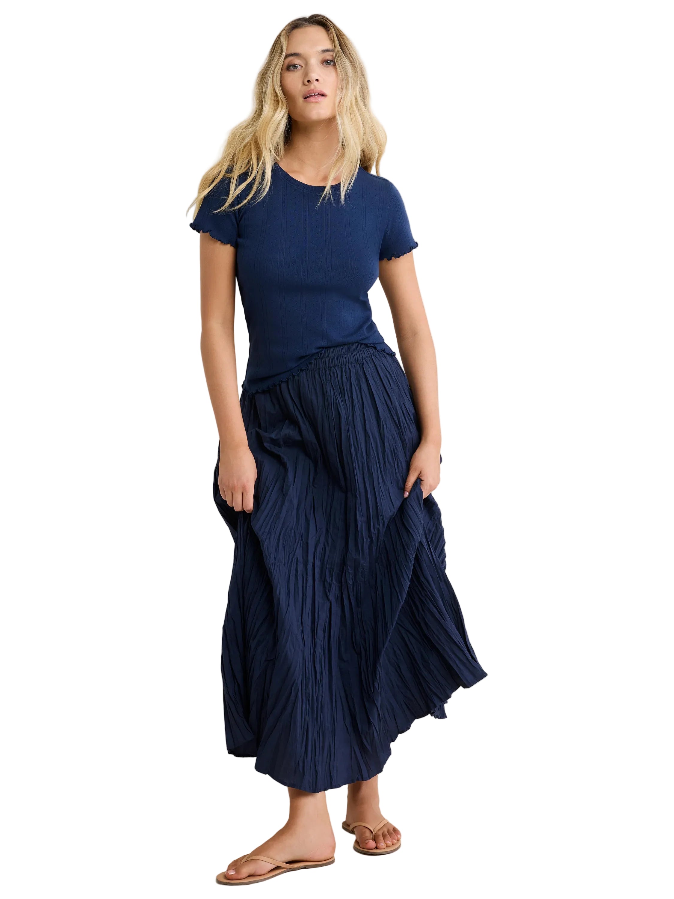 NZ by Nic & Zoe Solid  Core Cotton Crinkle Skirt (BNZM263700)(Ink)