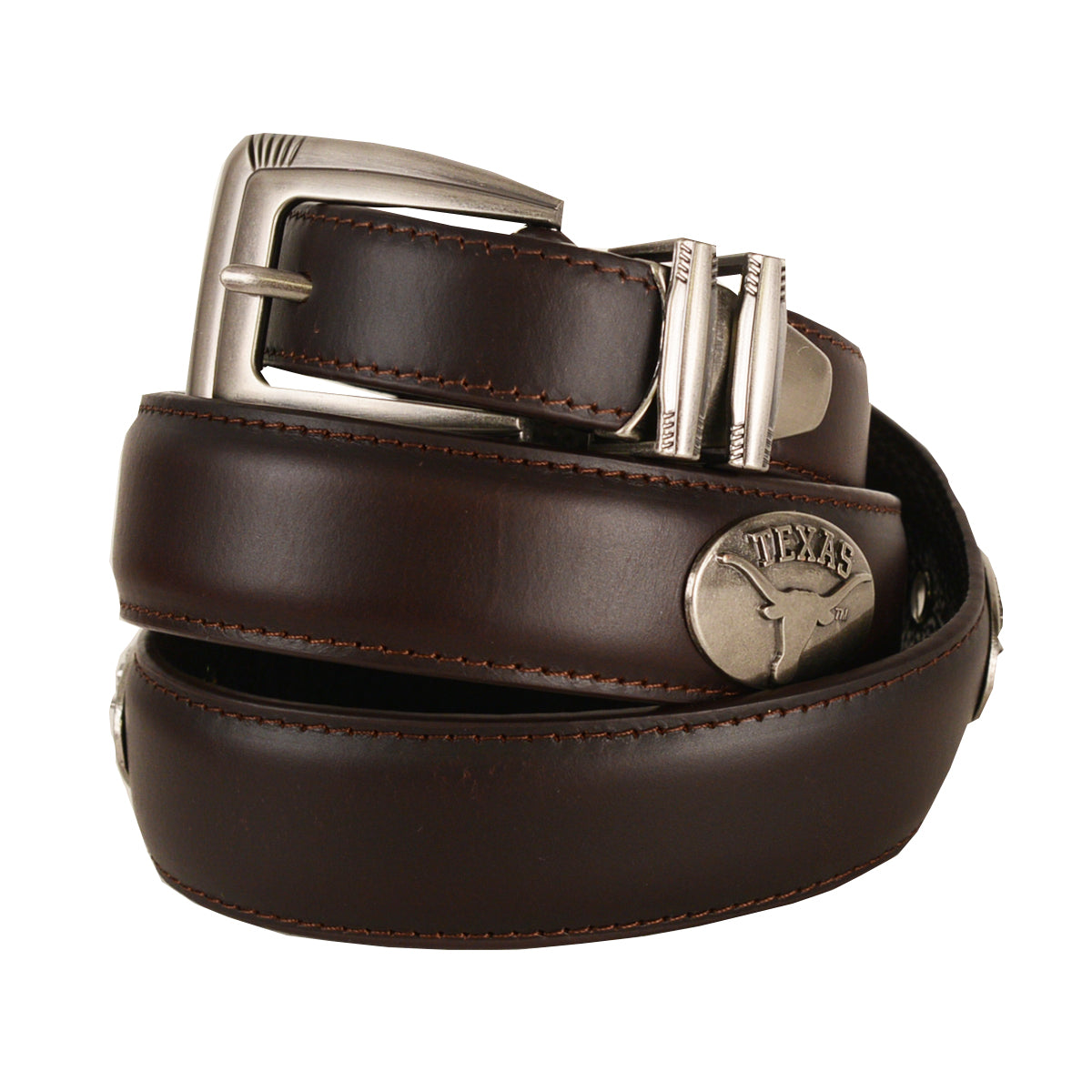 Texas Longhorn Zep Pro Smooth Leather Concho Belt with Metal Tip End (Brown) (BOLPT-OIL) (Copy)