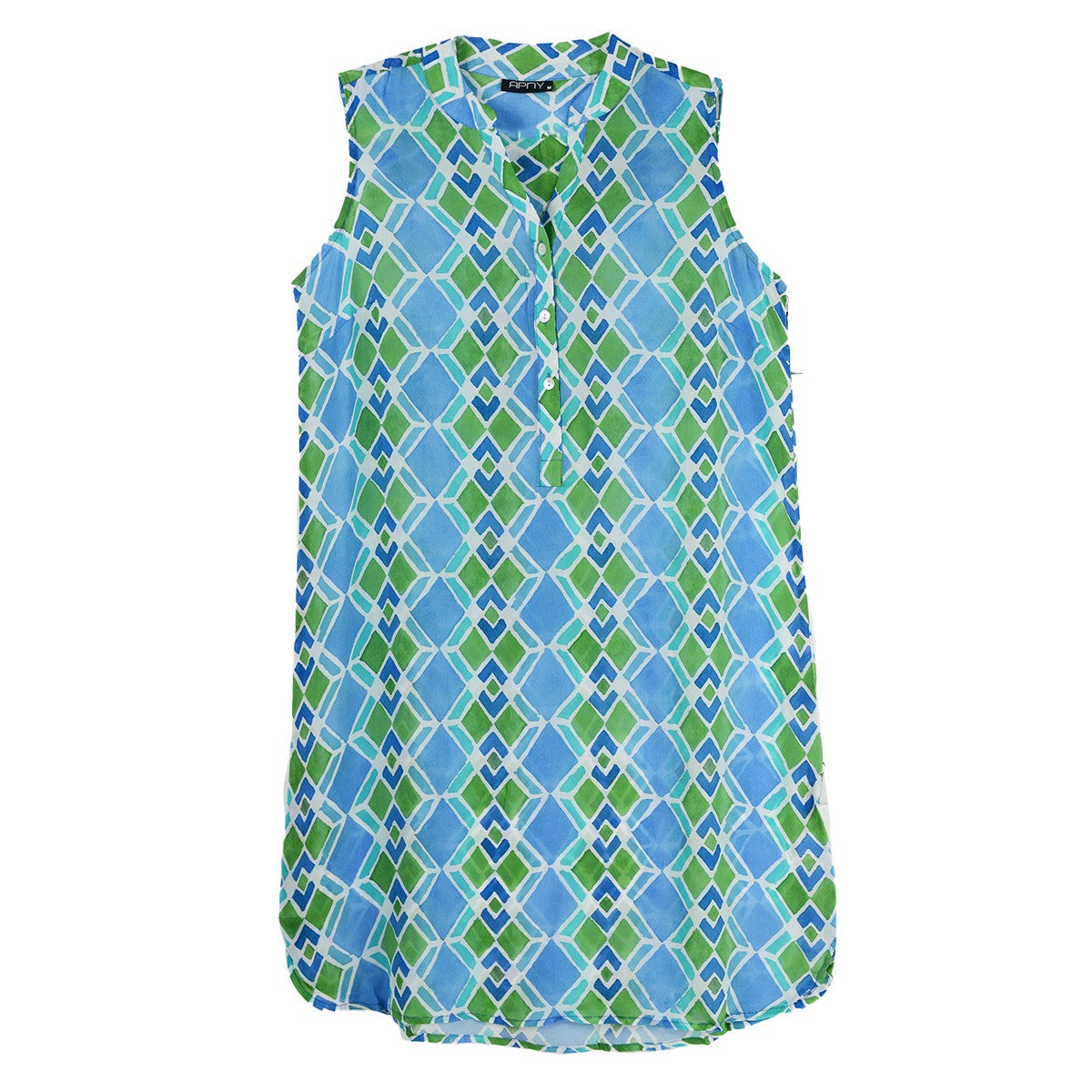 APNY Sleeveless 1/2 Placket Button Up Dress (BLU/GRN)