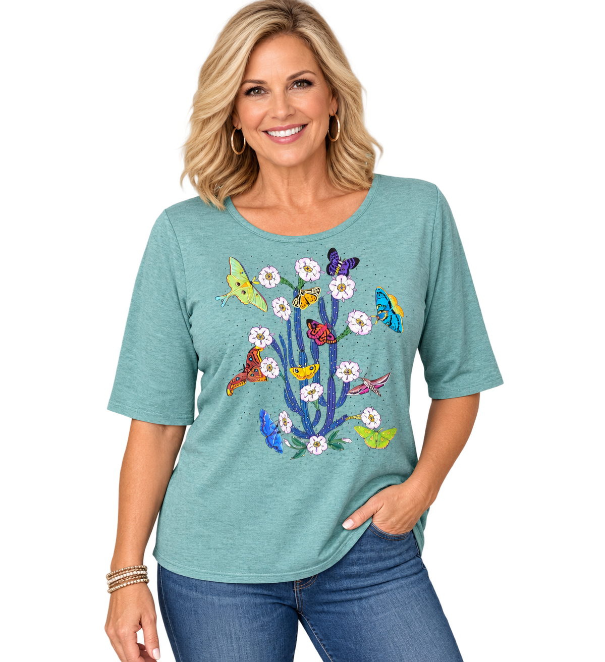 Sabaku Transformations  Elbow Sleeve Tee (447HBAebt) (Heather Blue Agave)