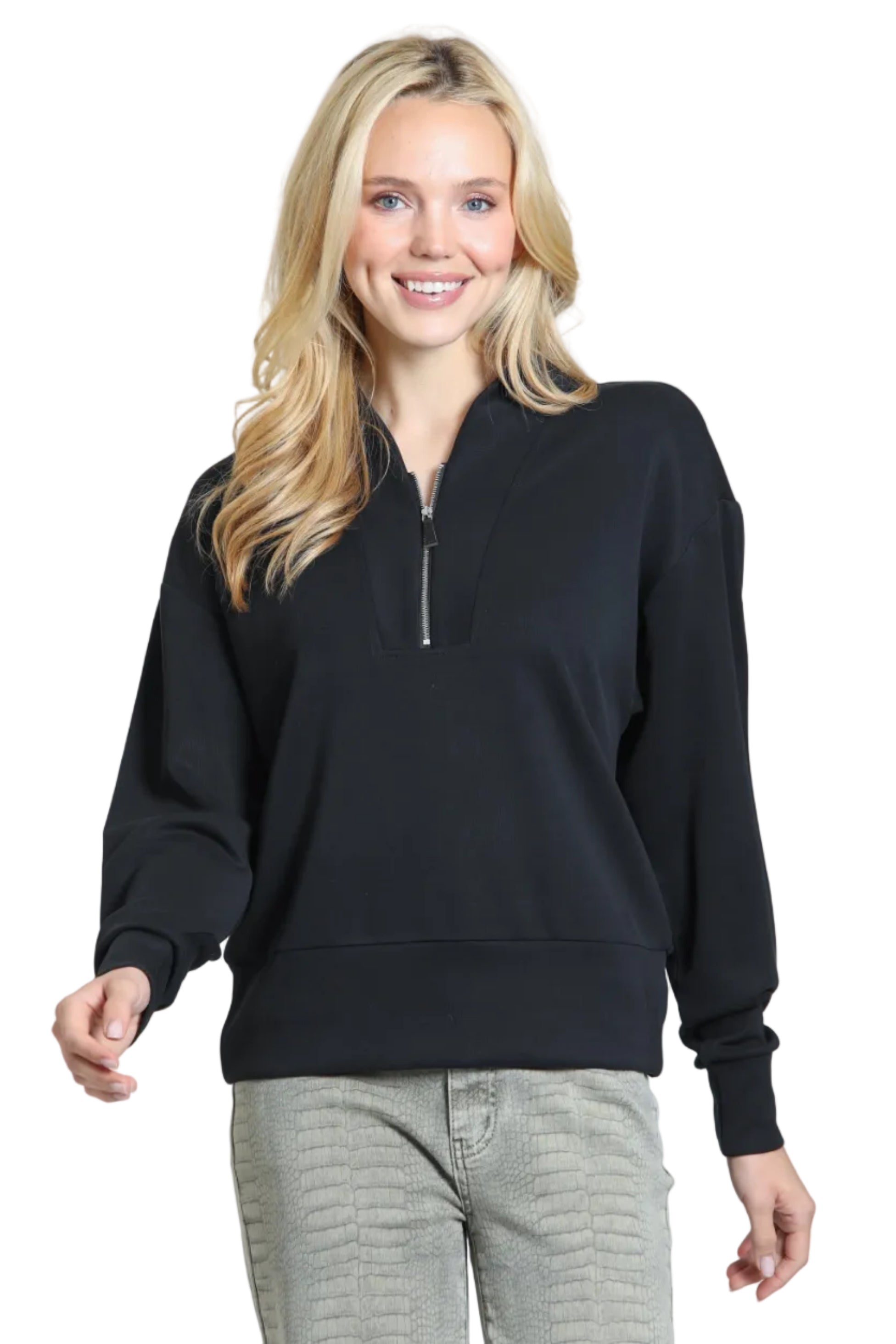 APNY Half-Zip Pullover Top (C219) (Black)