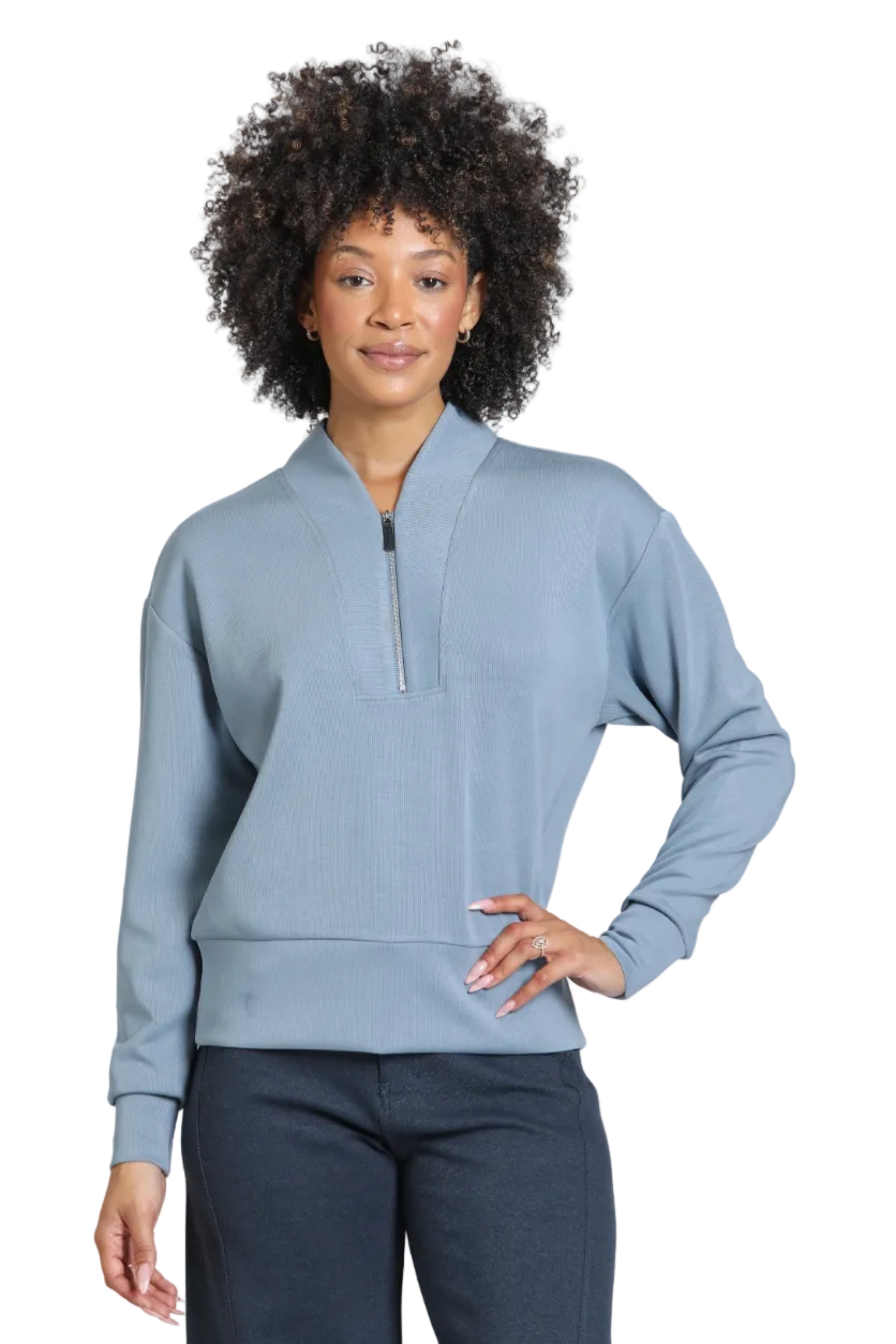 APNY Half Zip Denim Friendly Pop-Over( C219)(Indigo Blue )