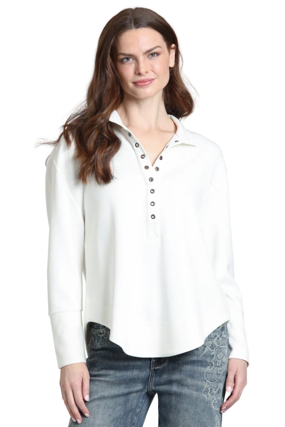 APNY Henley Top With Grommet Placket (C350) (Cloud White)