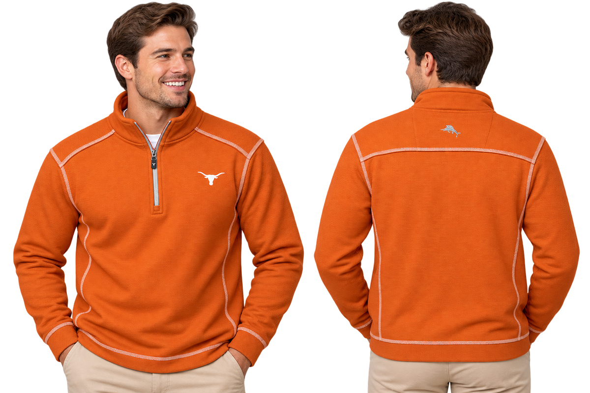 Texas Longhorn Tommy Bahama Men's Montego Bay Del Fuego 1/2 Zip Pullover (ST22768BR)