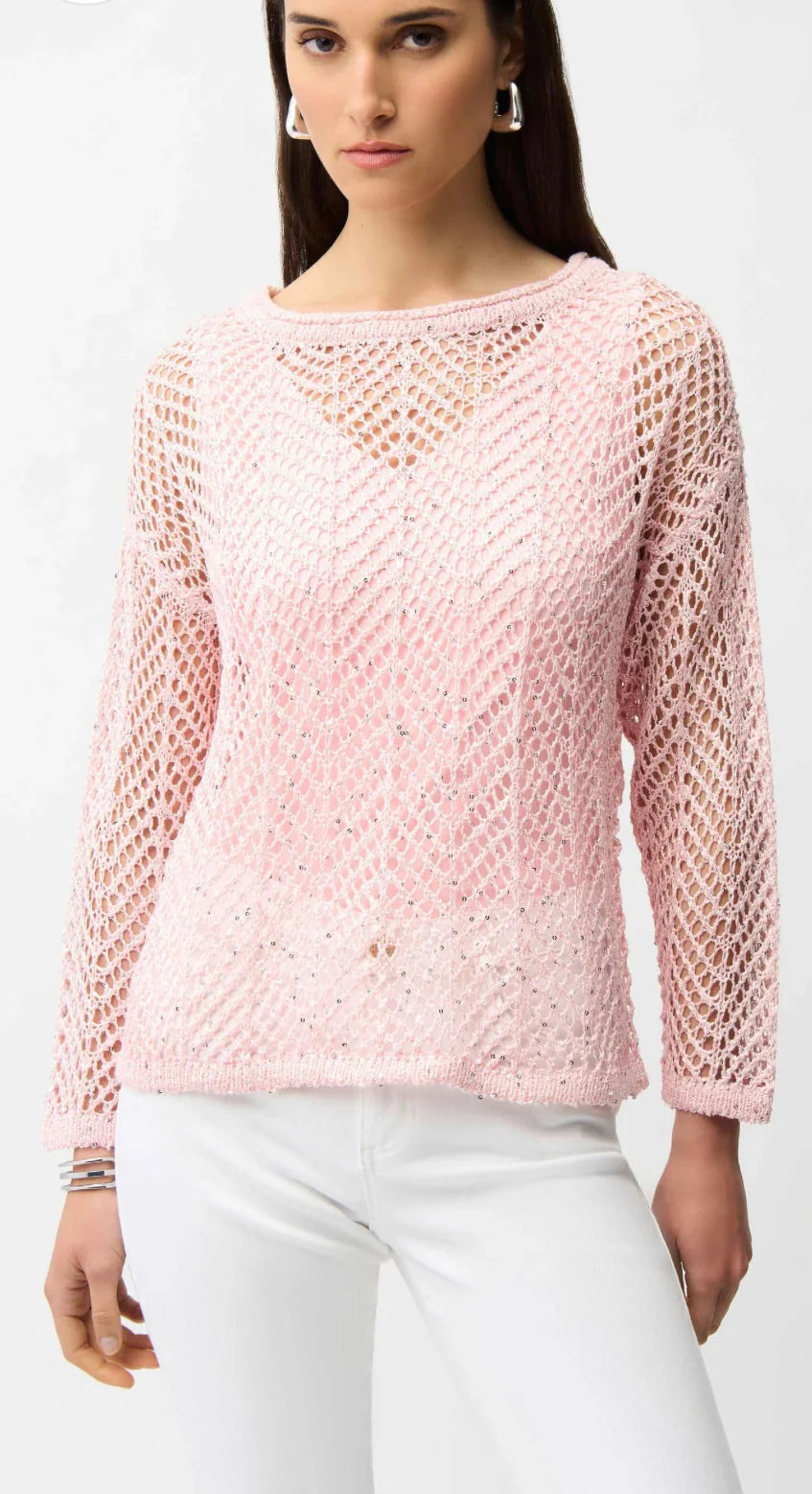 Joseph Ribkoff Rhinestone Pull-over Bling Sweater (261915)(Petal Pink )