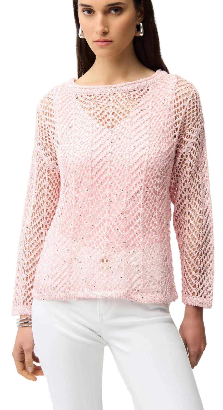 Joseph Ribkoff Rhinestone Pull-over Bling Sweater (261915)(Petal Pink )
