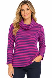 Multiples Long Sleeve Loose Knit Turtleneck with Side button Vent (M46503TM)(Eggplant)