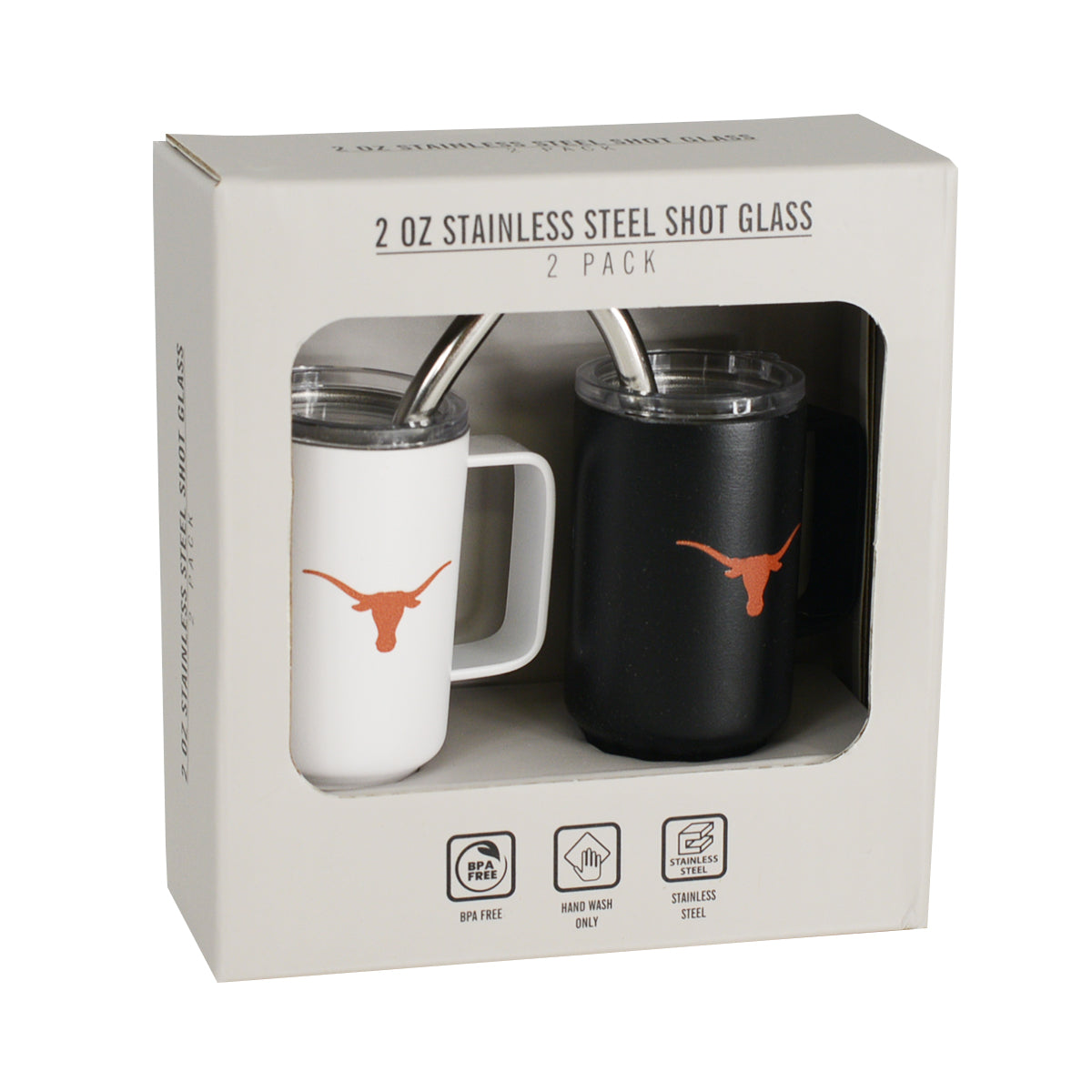 Memory Company Texas Longhorn Stainless 2 oz Shot Glass 2 Piece Set (Col-Tex-3220)