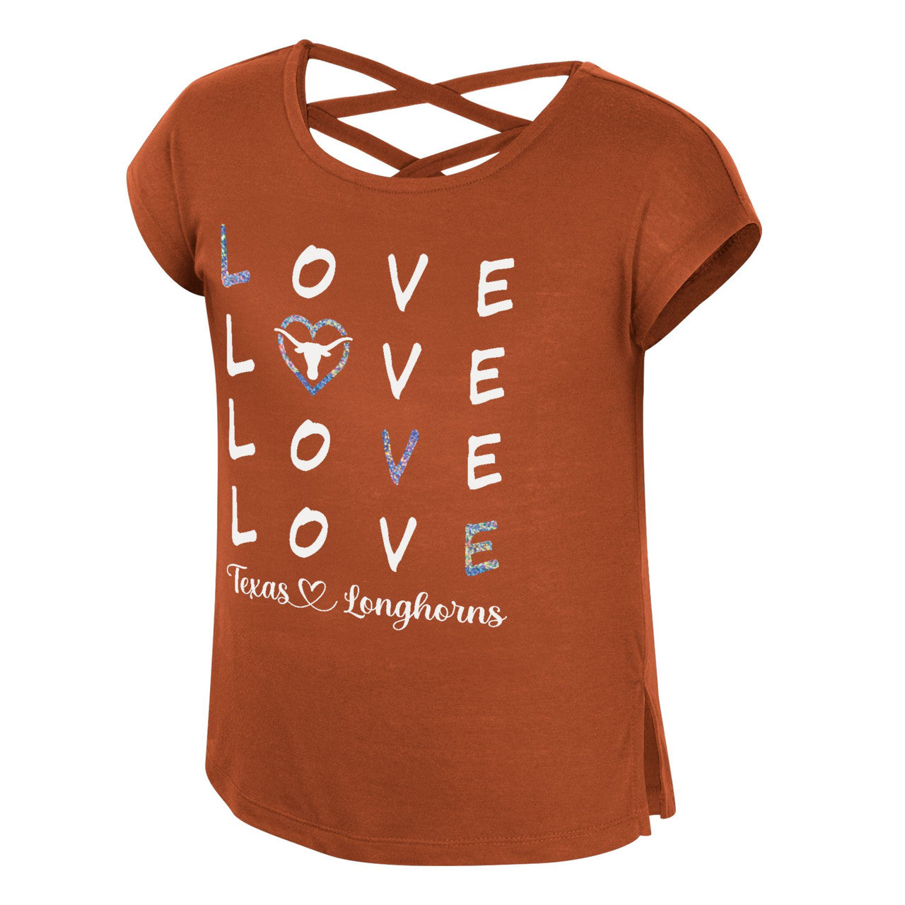 Texas Longhorn Youth Girl's Cross-Back LOVE Tee (BO)