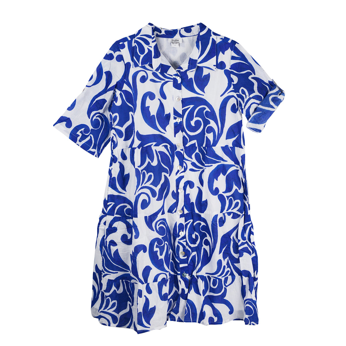 Toofan Button Front Scroll Print Tiered Dress(CP77-192)