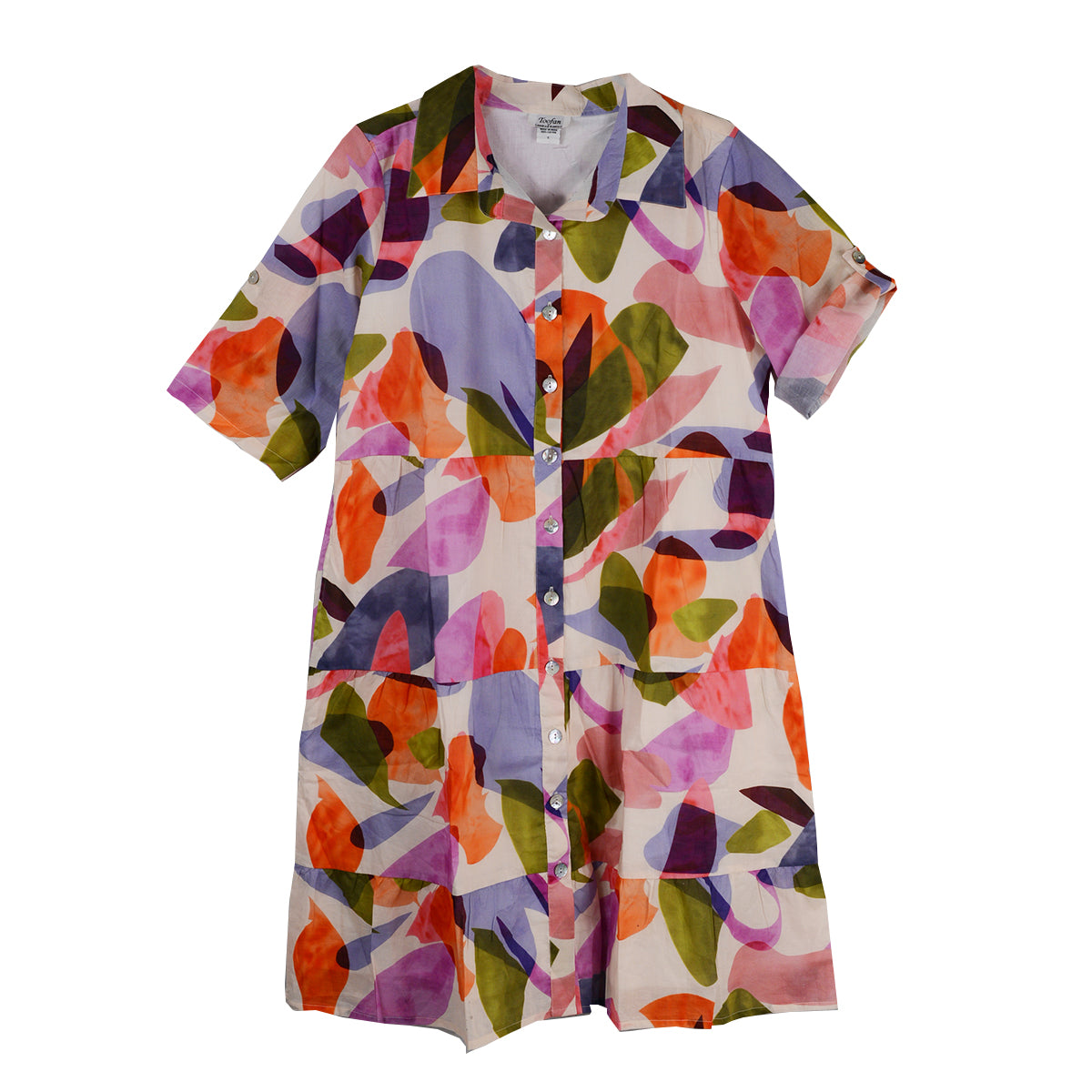 Toofan Button Front Abstract Print Tiered Dress(CP77-193)