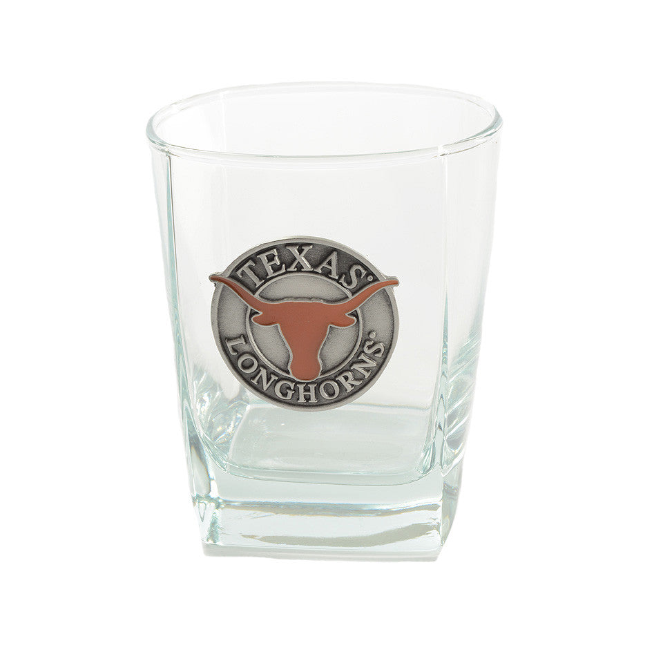 Pewter Medallion Longhorn "On the Rocks" Square Glass 