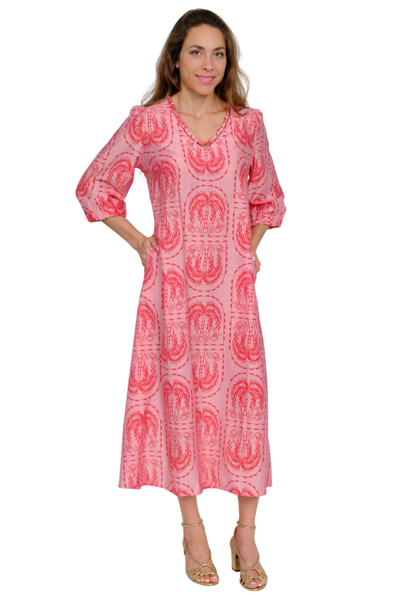 Lior Cairo Print Midi Dress (CARIO-5)(Pink Palms)