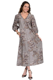 Lior Midi Length Dress With Scrunch Back Detail (Cairo-6-AR) (Paisley Jacquard)