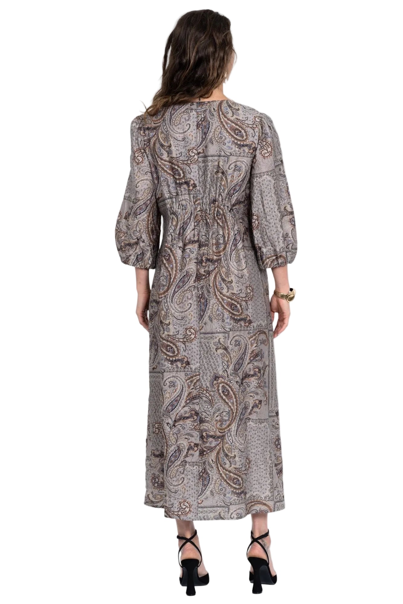Lior Midi Length Dress With Scrunch Back Detail (Cairo-6-AR) (Paisley Jacquard)