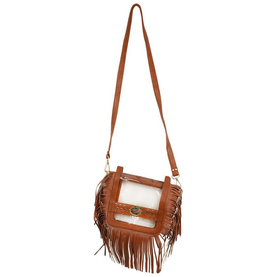Capri Clear Saddle Fringe Crossbody (CD-CRB-SADF) BRN