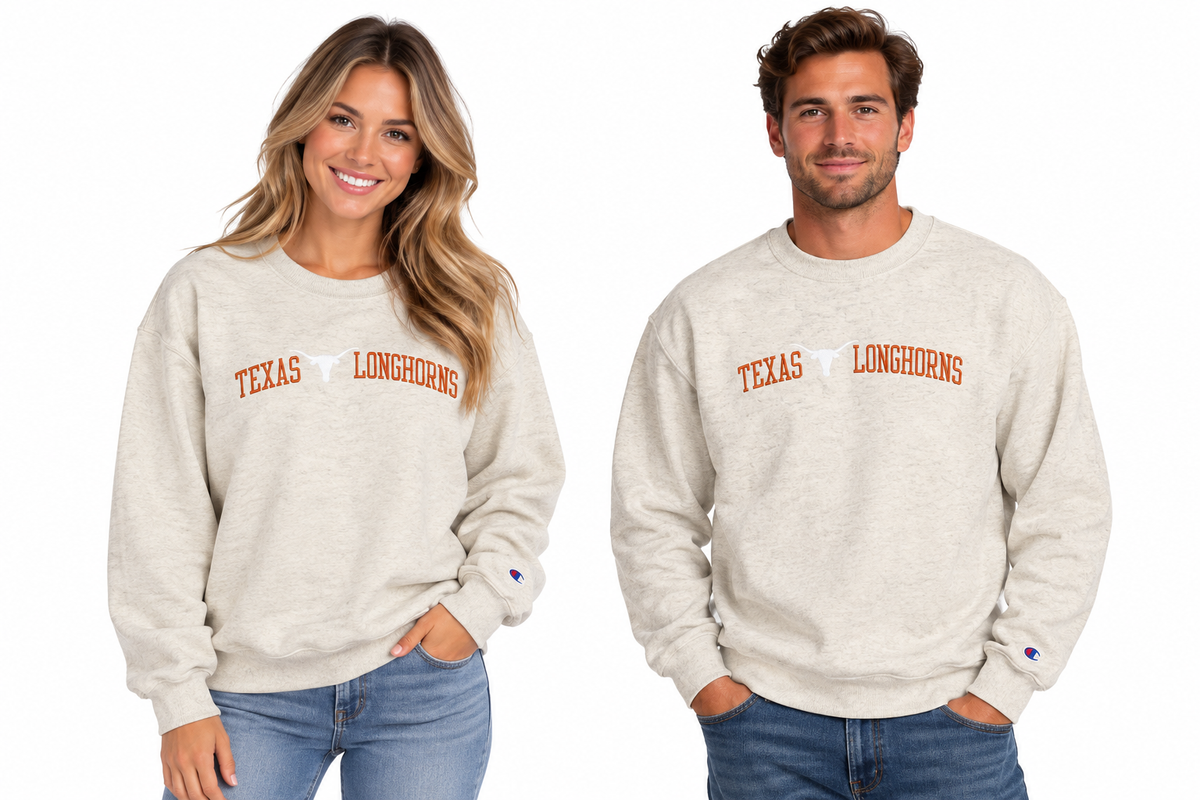 Texas Longhorn Unisex Power Blend Fleece Embroidered Texas Longhorns Crew Sweatshirt (CS1220475-684)