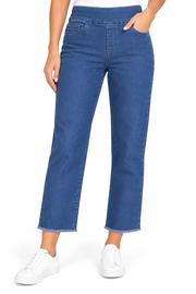 Multiples Woven Pull-on 5 Pocket Fringe Hem Ankle Pant (M46723PM) (Midnight Indigo)