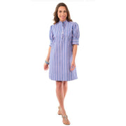 Lior Blue & Pink Ruffle Stripe Short Dress