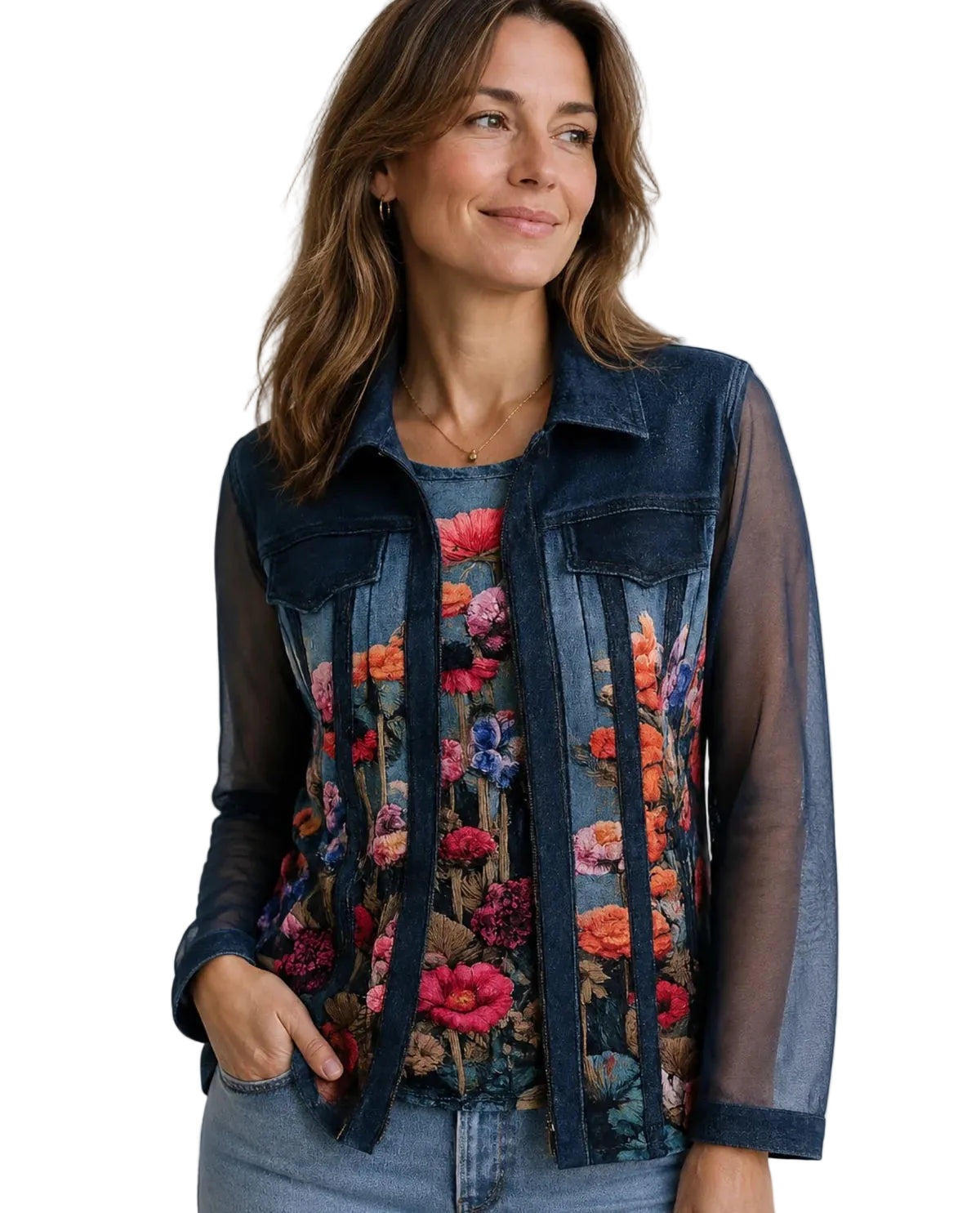 Damee Flower Garden Mesh Jacket and Tank Twin Set  (31453-Dnm)