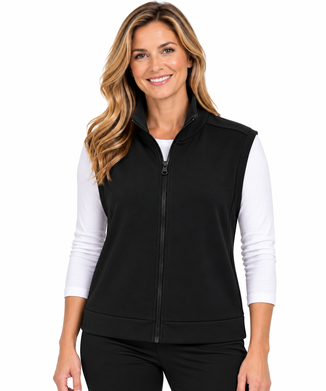 Multiples Missy Knit Zip Thru Collar Oversized Vest (M46708VM) (Black)