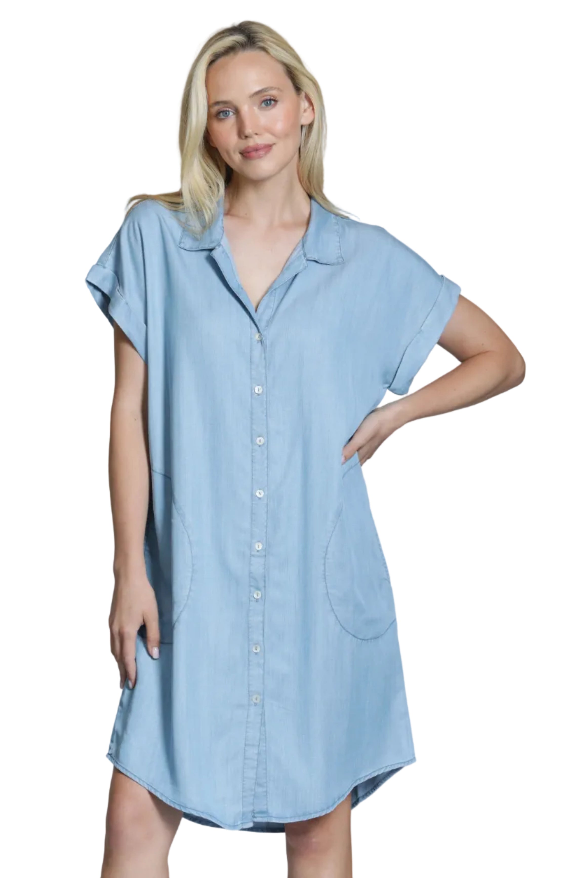 APNY Solid Pocket Shirt Dress (DN4A)(Light Indigo)