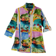 Toofan Wire Collar Button Front City Scape Cotton Tunic Shirt (DP31-251)