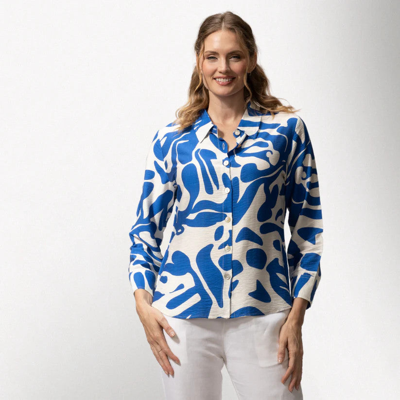 Toofan Blue Abstract Print Button Front Shirt