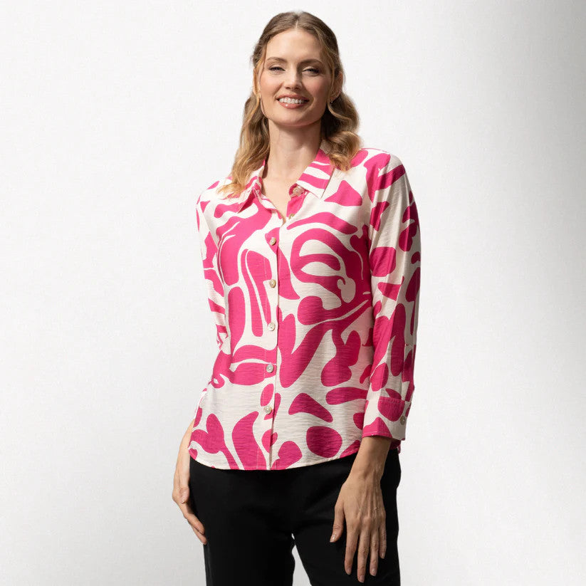 Toofan Fuchsia Abstract Print Button Front Shirt