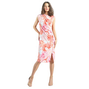 Clara Sun Woo Sunset Petals  Floral Print Ruched Midi Sleeveless Dress (DR21P20)