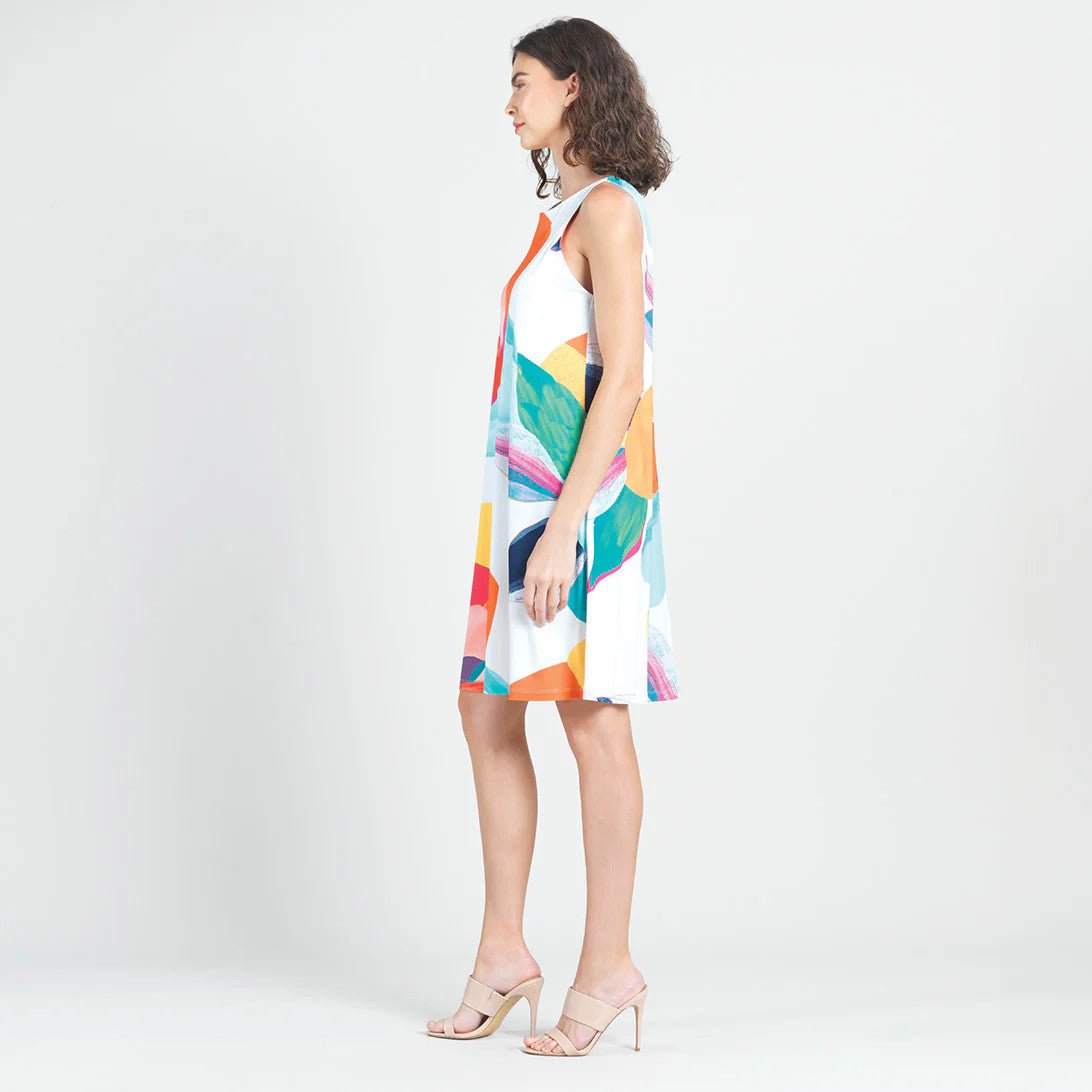 Clara Sun Woo Graphic Petal Print Sleeveless Swing Dress