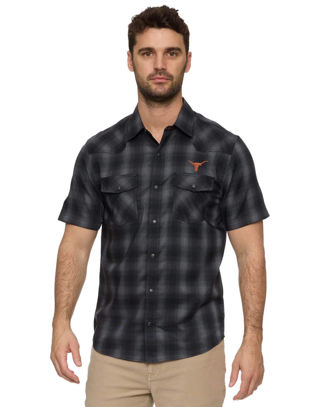 Texas Longhorn Flag & Anthem Men's UPF Performance Western Shirt (101-WS2623)(Charcoal Grey)