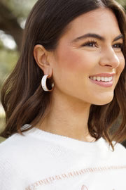 Texas Longhorn Canvas White Enamel Logo Hoop Earrings (26246E-TEX-WHT)