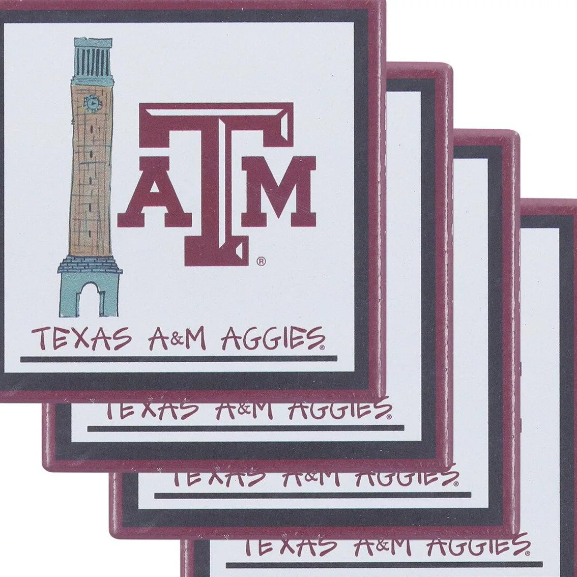 Magnolia Lane 4x4  Ceramic Texas A&M Aggies Logo and Tower Coaster  Set  (24681)