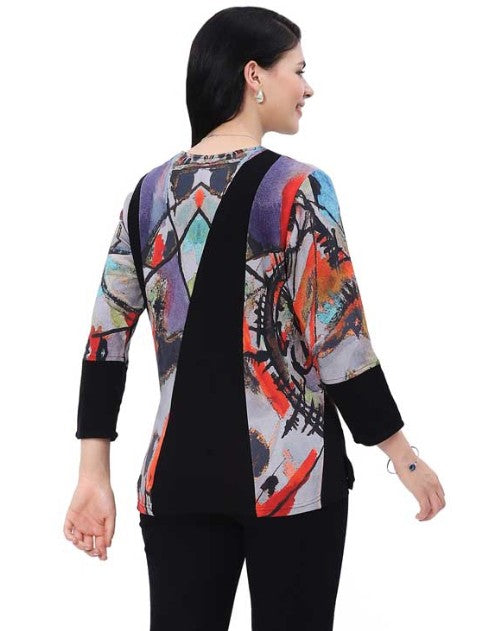 Parsley & Sage Dylan Abstract Print Notch V-Neck Top (MULTI)