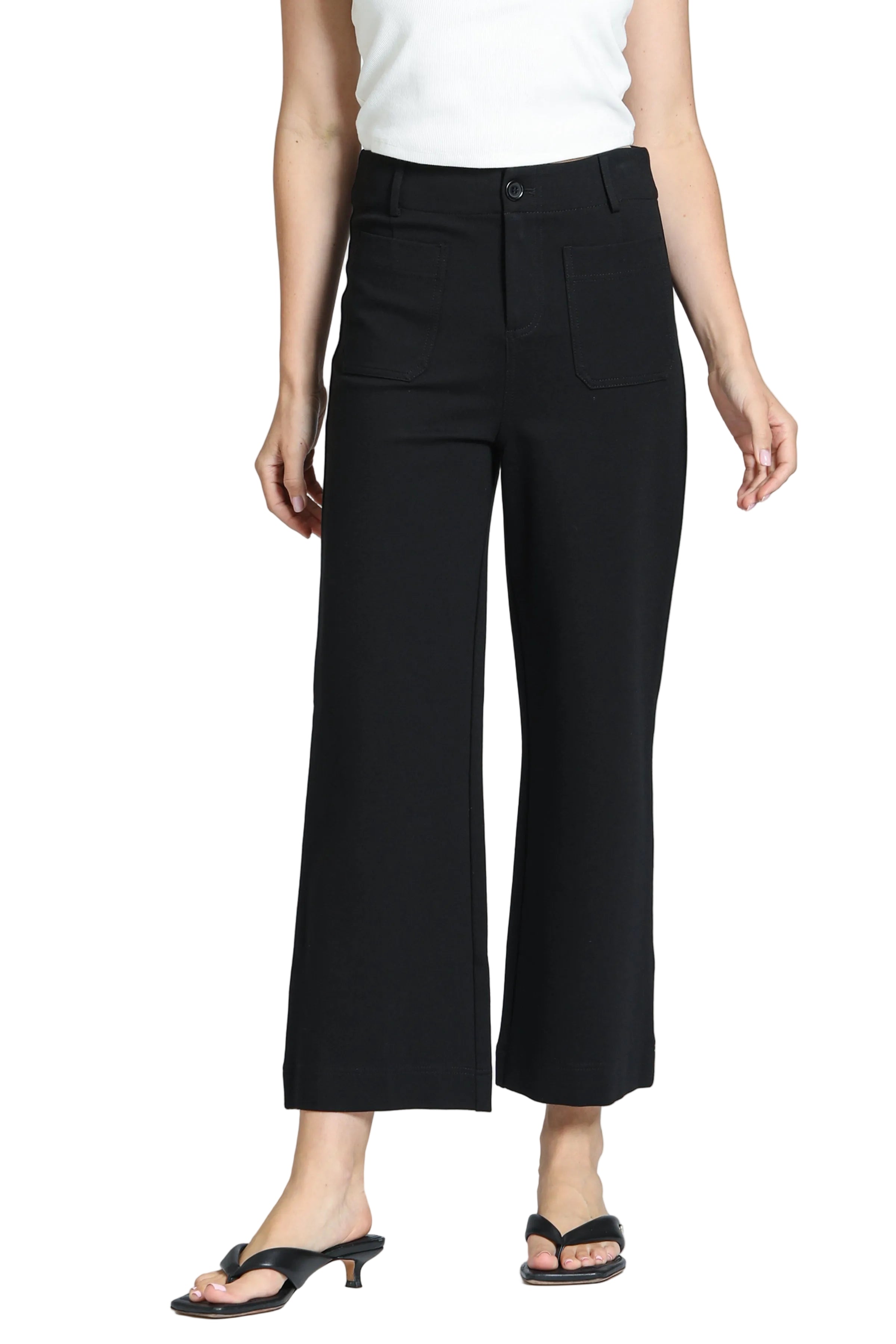 APNY Ponte Wide Leg Patch Pocket Crop Pant (E168 ) (Black)