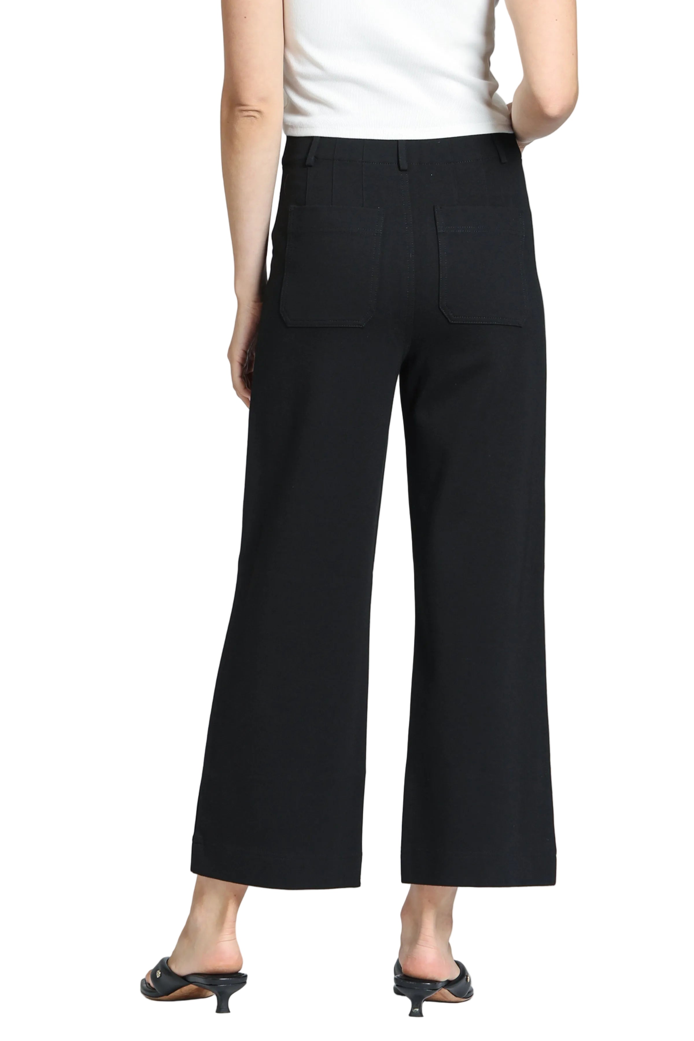 APNY Ponte Wide Leg Patch Pocket Crop Pant (E168 ) (Black)