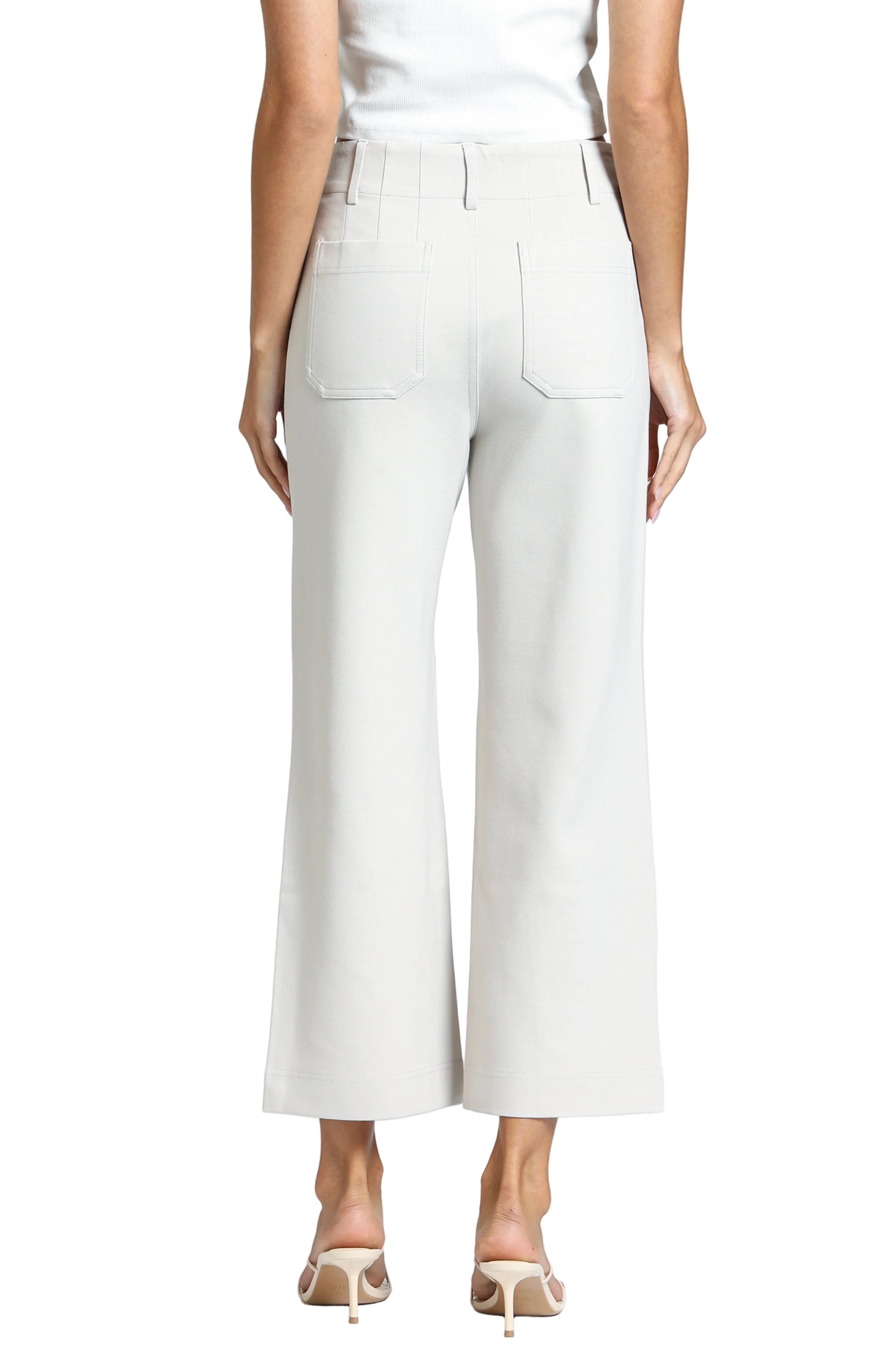 APNY Ponte Cropped Wide Leg Pant With Patch Pockets (E168) (Champagne)