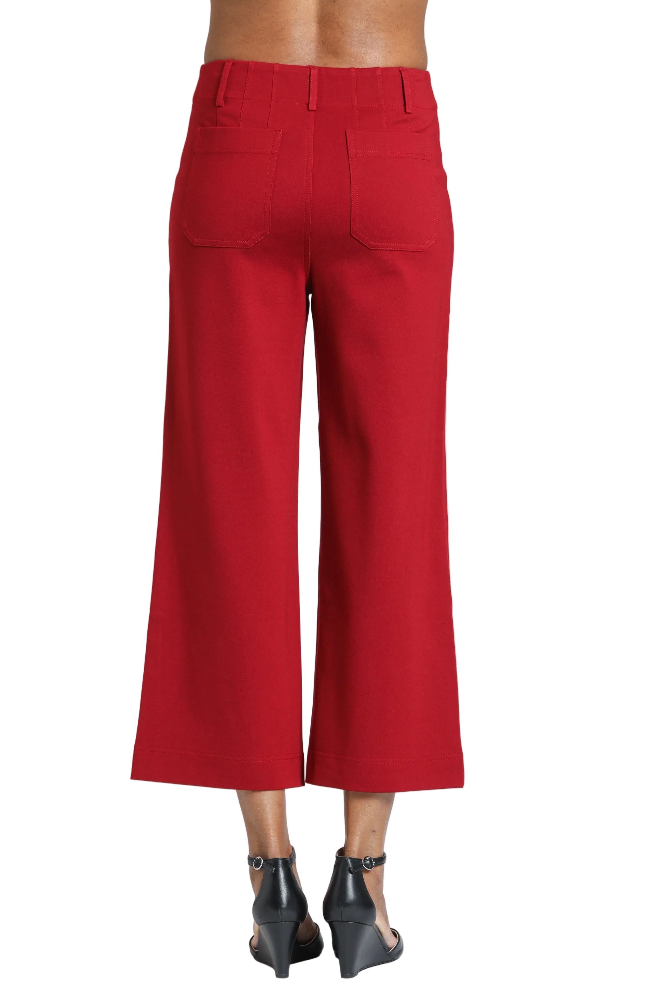 APNY Ponte Cropped Wide Leg Pant With Patch Pockets (E168) (Red Velvet)